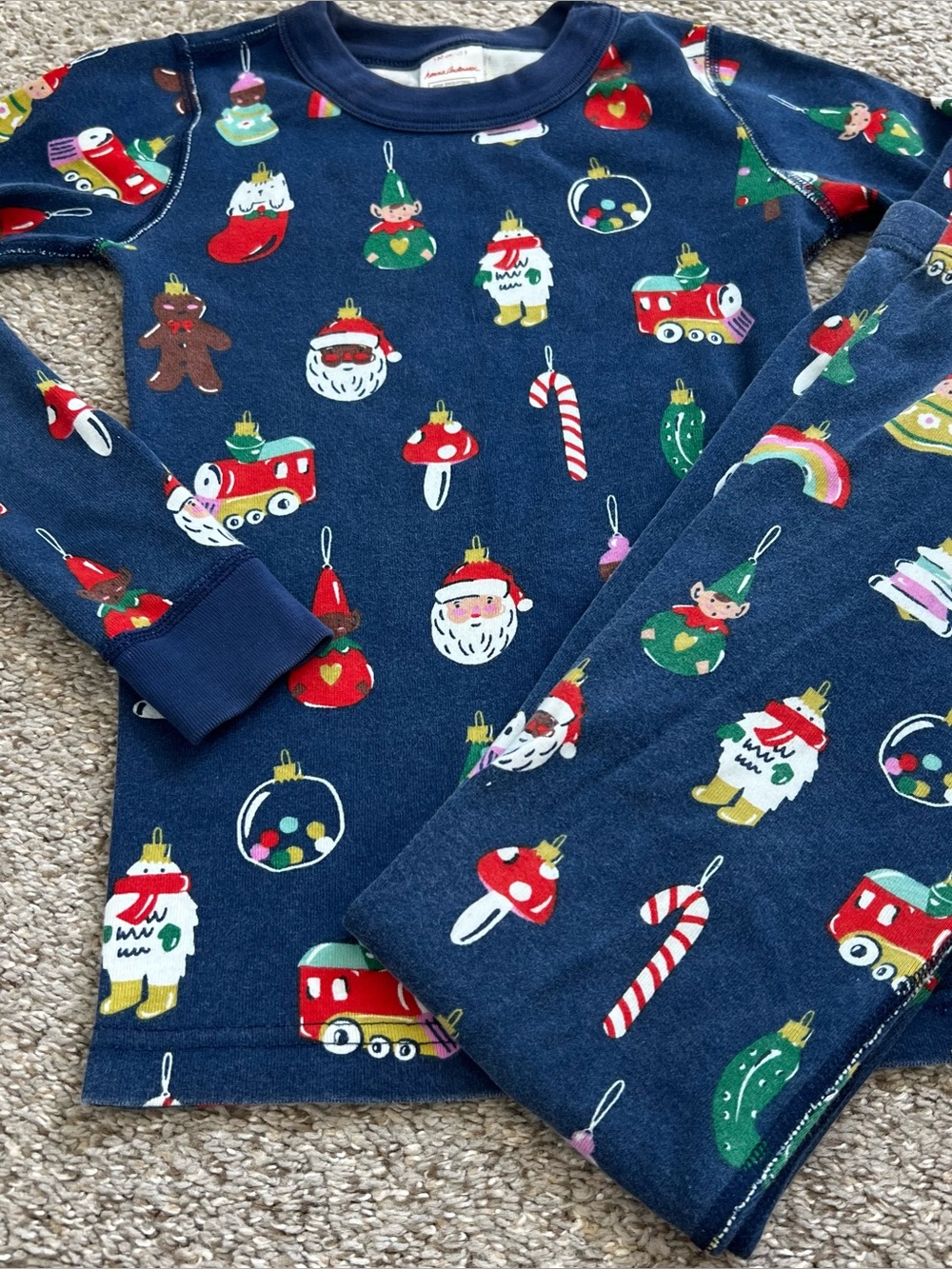 Hanna Andersson Organic Cotton Blue Holiday Ornament Print Pajama Set Size 8